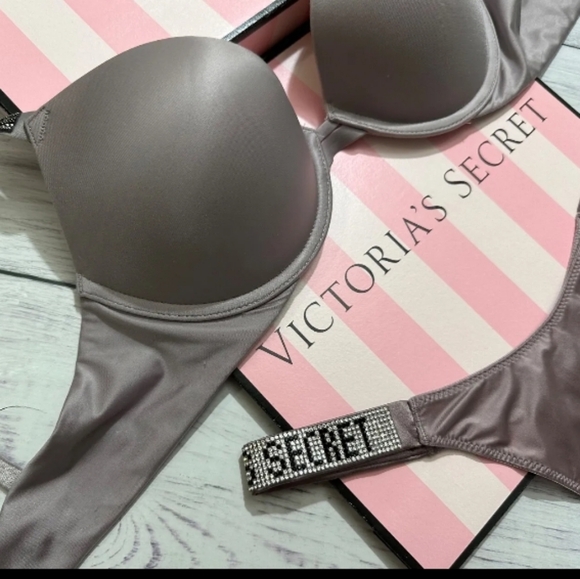 (2pc) Shine Diamond Strap Push-Up Bra & Logo Shine Strap Thong Panty-(32C/S) - Picture 3 of 5